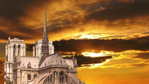 Notre Dame de Paris against the sunset,Paris, France Stock Footage 264944242