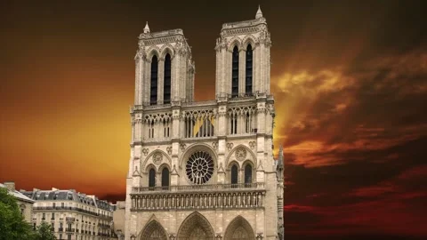 Notre Dame de Paris against the sunset,Paris, France Stock Footage 264944244