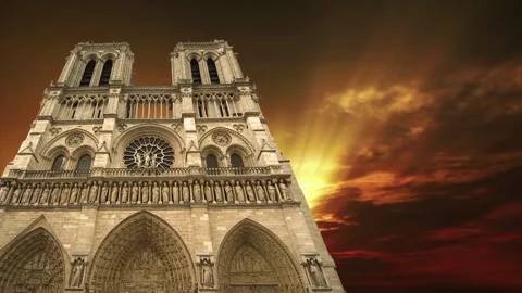 Notre Dame de Paris against the sunset,Paris, France Stock Footage 264944259