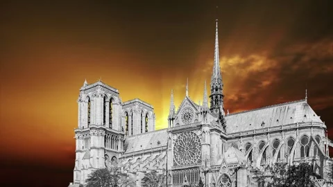 Notre Dame de Paris against the sunset,Paris, France Stock Footage 264944282