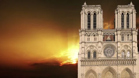 Notre Dame de Paris against the sunset,Paris, France Stock Footage 264944288