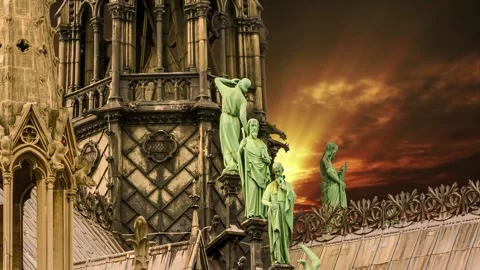 Notre Dame de Paris against the sunset,Paris, France Stock Footage 264944301