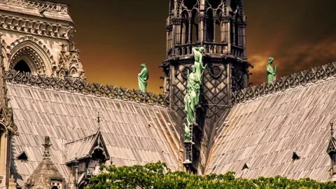 Notre Dame de Paris against the sunset,Paris, France Stock Footage 264944307