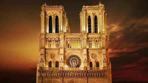 Notre Dame de Paris against the sunset,Paris, France Stock Footage 264944309