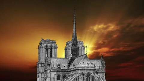 Notre Dame de Paris against the sunset,Paris, France Stock Footage 264944331