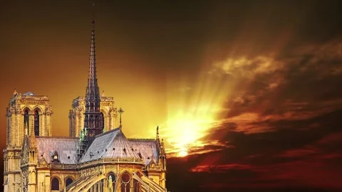 Notre Dame de Paris against the sunset,Paris, France Stock Footage 264944337