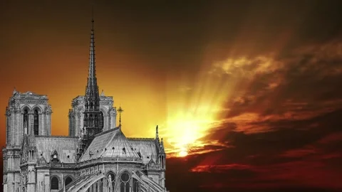 Notre Dame de Paris against the sunset,Paris, France Stock Footage 264944339
