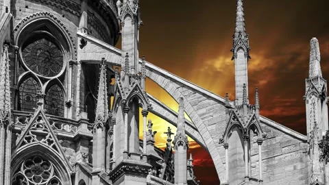 Notre Dame de Paris against the sunset,Paris, France Stock Footage 264944342