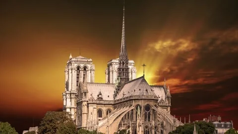 Notre Dame de Paris against the sunset,Paris, France Stock Footage 264944357