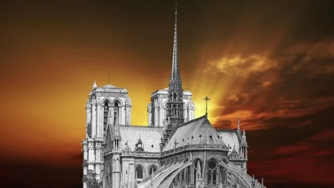 Notre Dame de Paris against the sunset,Paris, France Stock Footage 264944361