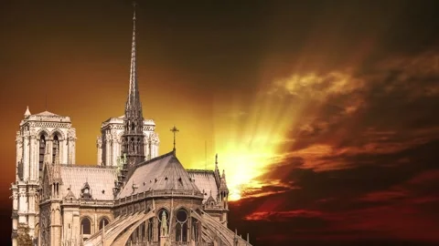 Notre Dame de Paris against the sunset,Paris, France Stock Footage 264944375