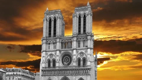 Notre Dame de Paris against the sunset (time lapse, with zoom), Paris, France Stock Footage 265843418