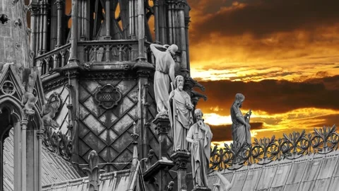 Notre Dame de Paris against the sunset (time lapse, with zoom), Paris, France Stock Footage 265843502