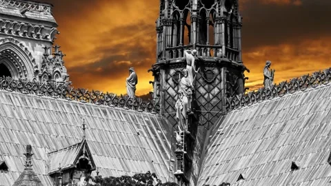 Notre Dame de Paris against the sunset (time lapse, with zoom), Paris, France Stock Footage 265843510