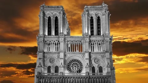 Notre Dame de Paris against the sunset (time lapse, with zoom), Paris, France Stock Footage 265843530