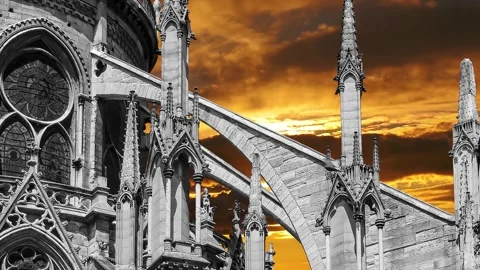 Notre Dame de Paris against the sunset (time lapse, with zoom), Paris, France Stock Footage 265843591