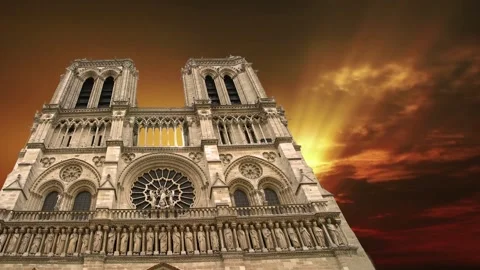 Notre Dame de Paris against the sunset (time lapse, with zoom), Paris, France Stock Footage 265843745