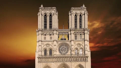 Notre Dame de Paris against the sunset (time lapse, with zoom), Paris, France Stock Footage 265843752