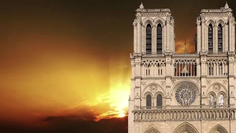 Notre Dame de Paris against the sunset (time lapse, with zoom), Paris, France Stock Footage 265843763