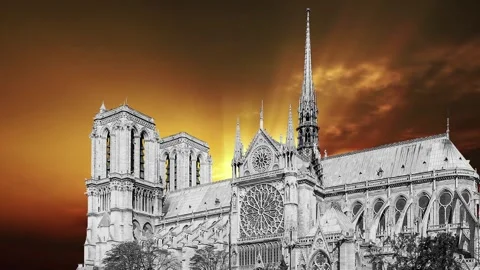 Notre Dame de Paris against the sunset (time lapse, with zoom), Paris, France Stock Footage 265843765
