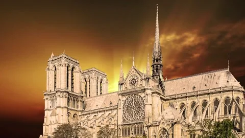 Notre Dame de Paris against the sunset (time lapse, with zoom), Paris, France Stock Footage 265843773