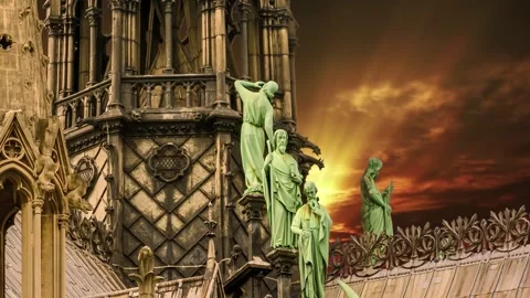 Notre Dame de Paris against the sunset (time lapse, with zoom), Paris, France Stock Footage 265843800