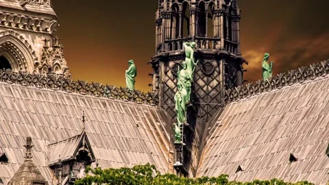 Notre Dame de Paris against the sunset (time lapse, with zoom), Paris, France Stock Footage 265843826