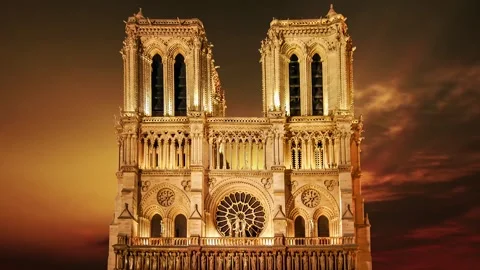Notre Dame de Paris against the sunset (time lapse, with zoom), Paris, France Stock Footage 265843843