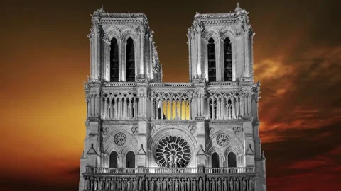 Notre Dame de Paris against the sunset (time lapse, with zoom), Paris, France Stock Footage 265843854