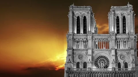 Notre Dame de Paris against the sunset (time lapse, with zoom), Paris, France Stock Footage 265843883