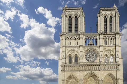 Notre Dame de Paris (against the background of sky with clouds), France Stock Photos
