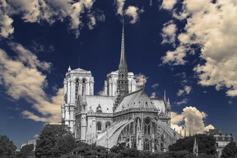 Notre Dame de Paris (against the background of sky with clouds),France Stock Photos
