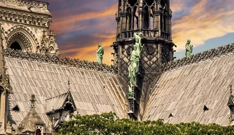 Notre Dame de Paris (against the background of a sky at sunset),France Stock Photos