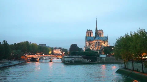 Notre Dame de Paris cathedral at night Stock Footage 46663733