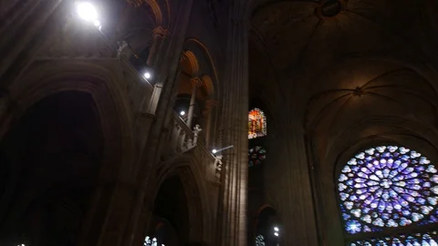 Notre Dame de Paris ceiling interior Stock Footage 97499238