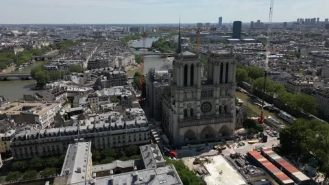 Notre Dame de Paris during restoration and renovation works, France. Stock Footage 278893332