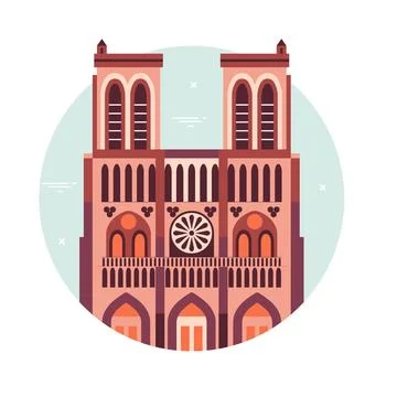 Notre Dame de Paris Flat Design Circle Icon Stock Illustration