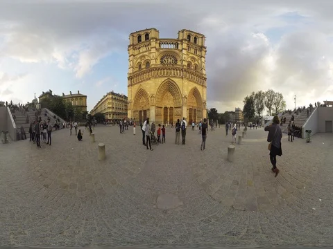 Notre Dame de Paris, France. Ancient catholic cathedral 360 video VR Stock Footage