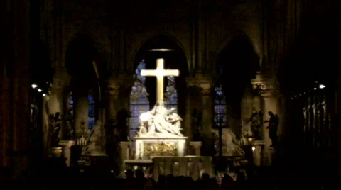 Notre Dame de Paris interior view with cross Stock Footage 678077