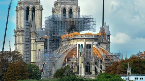 Notre Dame de Paris, phase of verification and consolidation of the walls. A Stock-Footage 118260866