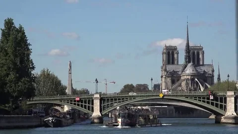 Notre dame de Paris, sight view seen from seine rive cruise Stock Footage 69182255