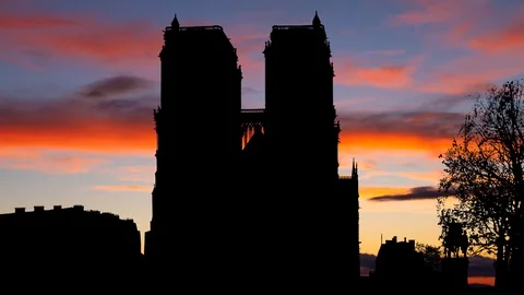 Notre Dame de Paris, Time Lapse at Dusk, Medieval Cathedral in France Stock Footage 114492441