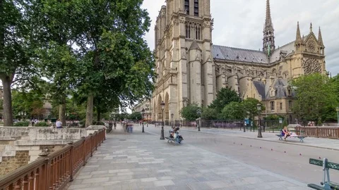 Notre-Dame de Paris timelapse hyperlapse, a medieval Catholic cathedral on the Video stock 80592230