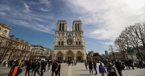 Notre-Dame de Paris timelapse. It is a medieval Catholic cathedral Paris, France Stock Footage 87970023