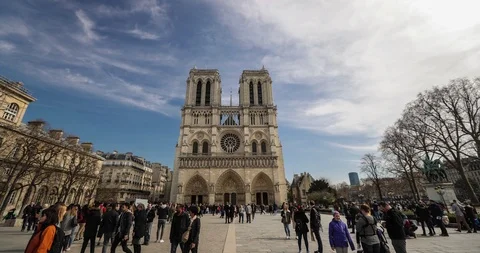 Notre-Dame de Paris timelapse. It is a medieval Catholic cathedral Paris, France Stock Footage 87970051