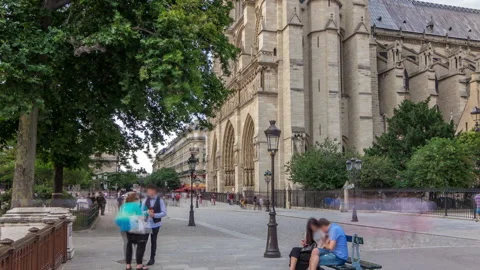 Notre-Dame de Paris timelapse hyperlapse, a medieval Catholic cathedral on the Video stock 236643694
