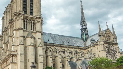 Notre-Dame de Paris timelapse, a medieval Catholic cathedral on the Cite Island Stock Footage 236644396