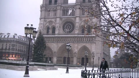 Notre dame de Paris under snow Stock Footage 8483496