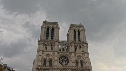 Notre Dame du Paris, two bell towers against a gloomy sky Stock Footage 227925314