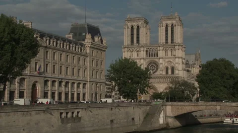 Notre Dame Front View in Evening Stock Footage 52815143